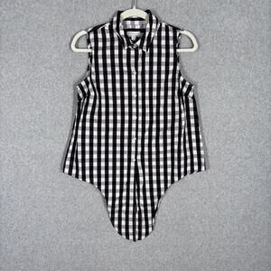 Charter Club Shirt‎ 6 Black Gingham Check Tie Stretch Picnic Grandma Western 50s